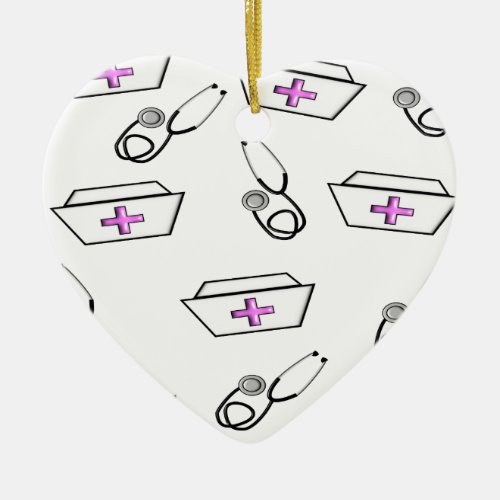 Nurse Cap and Stethoscope Ceramic Ornament