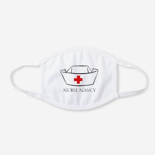 Nurse Cap Monogram Name White Cotton Face Mask