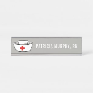 Nurse Cap RN Monogram Name Gray Desk Name Plate