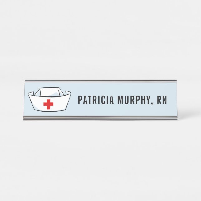Nurse Cap RN Personalized Name Blue Desk Name Plate (Front)