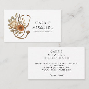 Nurse Caregiver Boho Floral Stethoscope Business Card