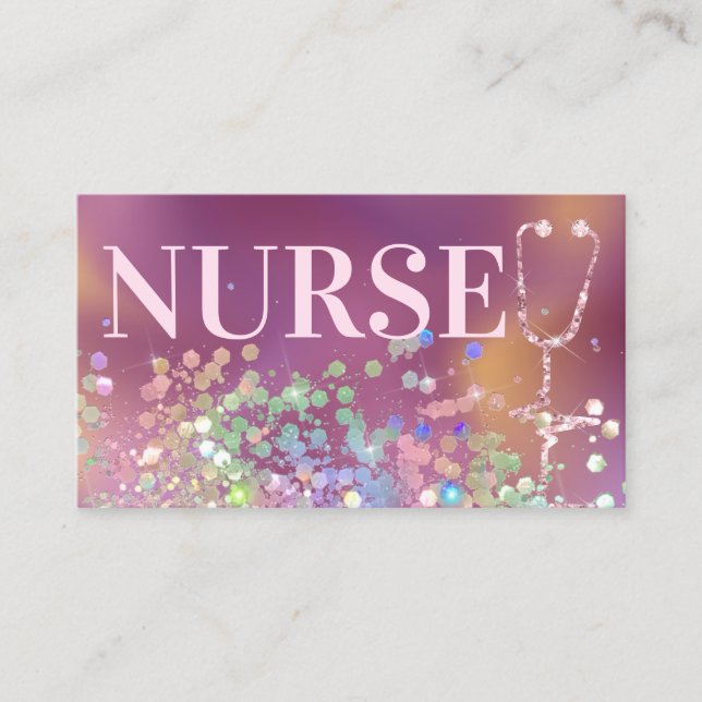 Nurse Caregiver Elegant Glitter Medical Purple Business Card (Front)