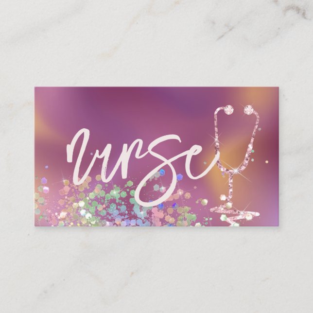Nurse Caregiver Elegant Glitter Purple Medical Business Card (Front)