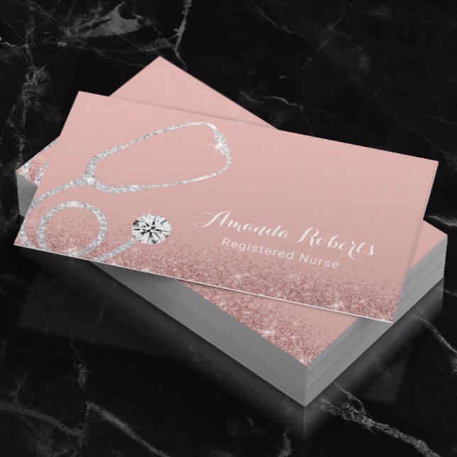 Nurse Caregiver Elegant Medical Rose Gold Business Card (Creator Uploaded)