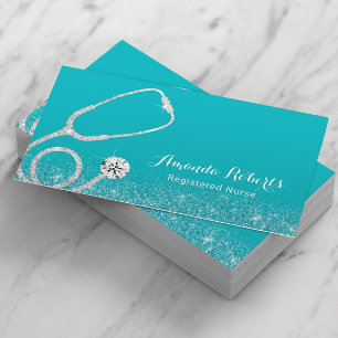 Nurse Caregiver Elegant Medical Turquoise Business Card