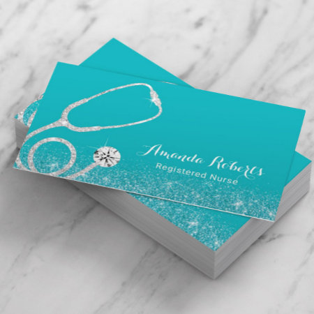 Nurse Caregiver Elegant Medical Turquoise Business Card