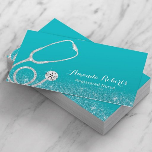 Customizable Nurse Caregiver Elegant Medical Turquoise Business Card