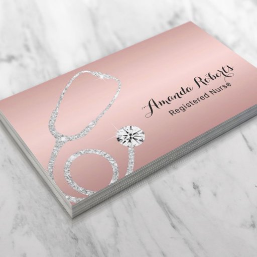Customizable Nurse Caregiver Elegant Rose Gold Medical Business Card