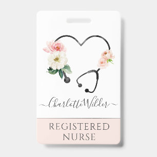 Nurse Caregiver Floral Stethoscope Badge
