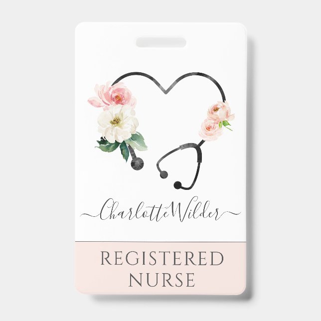Nurse Caregiver Floral Stethoscope Badge (Front)