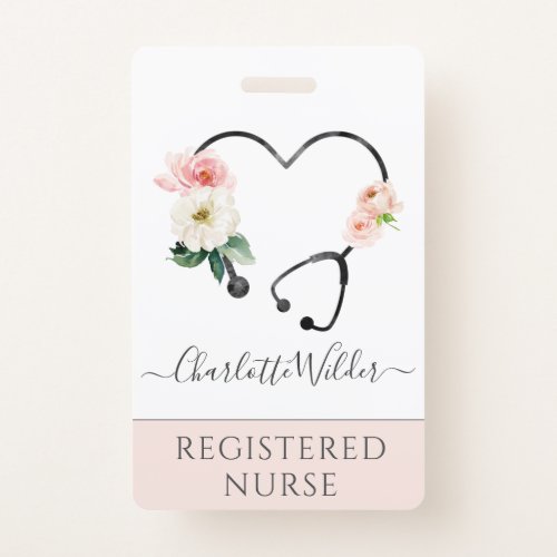 Nurse Caregiver Floral Stethoscope Badge