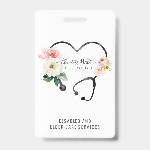 Nurse Caregiver Floral Stethoscope Badge