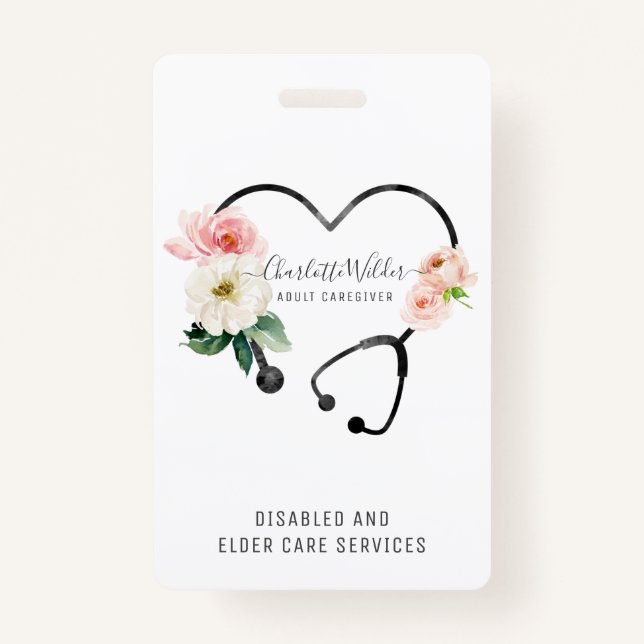 Nurse Caregiver Floral Stethoscope Badge (Front)