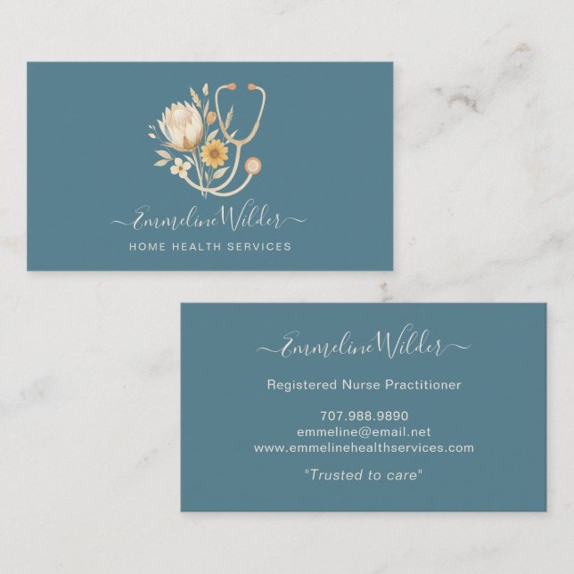 Nurse Caregiver Floral Stethoscope Business Card (Front/Back)