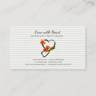 Nurse Caregiver Floral Stethoscope Business Card
