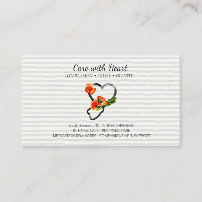 Nurse Caregiver Floral Stethoscope Business Card
