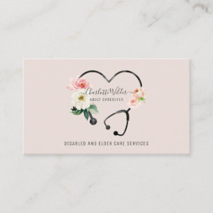 Nurse Caregiver Floral Stethoscope Business Card