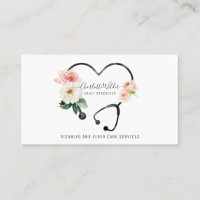 Nurse Caregiver Floral Stethoscope Business Card