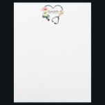 Nurse Caregiver Floral Stethoscope Letterhead<br><div class="desc">An elegant cheerful dusty pink nurse,  caregiver,  or home health aide modern floral letterhead paper for care of the disabled,  or elderly adults.</div>