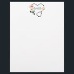 Nurse Caregiver Floral Stethoscope Letterhead<br><div class="desc">An elegant cheerful dusty pink nurse,  caregiver,  or home health aide modern floral letterhead paper for care of the disabled,  or elderly adults.</div>