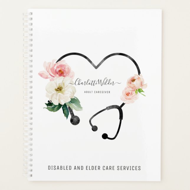 Nurse Caregiver Floral Stethoscope  Planner (Front)