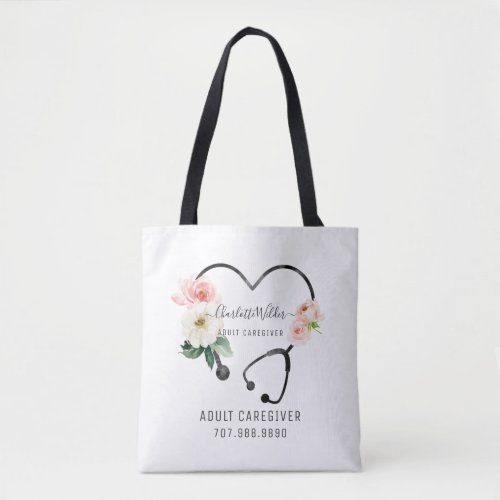 Nurse Caregiver Floral Stethoscope Promotional  Tote Bag