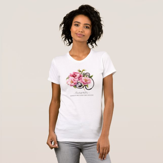 Nurse Caregiver Floral Stethoscope  T-Shirt (Front Full)