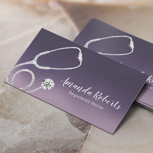 Nurse Caregiver Medical Elegant Purple Ombre Business Card