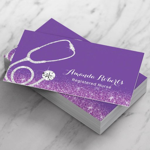 Customizable Nurse Caregiver Medical Purple Glitter Business Card