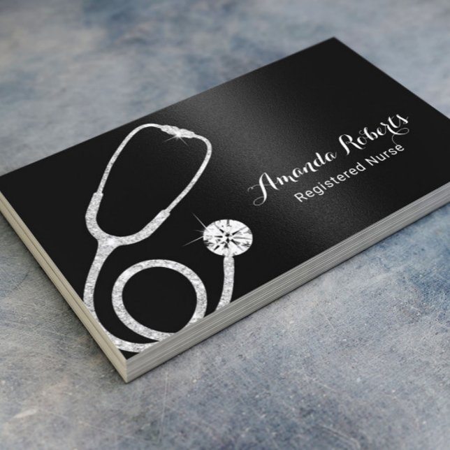 Nurse Caregiver Modern Black Medical Business Card (Creator Uploaded)