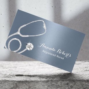 Nurse Caregiver Modern Dusty Blue Metallic Medical Business Card