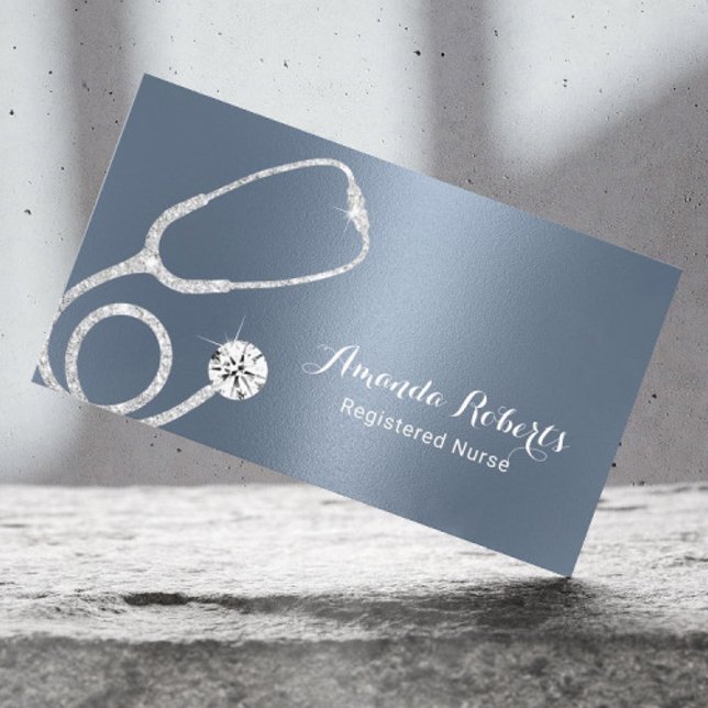 Nurse Caregiver Modern Dusty Blue Metallic Medical Business Card (Creator Uploaded)