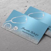 Nurse Caregiver Modern Glitter Light Blue Medical Business Card