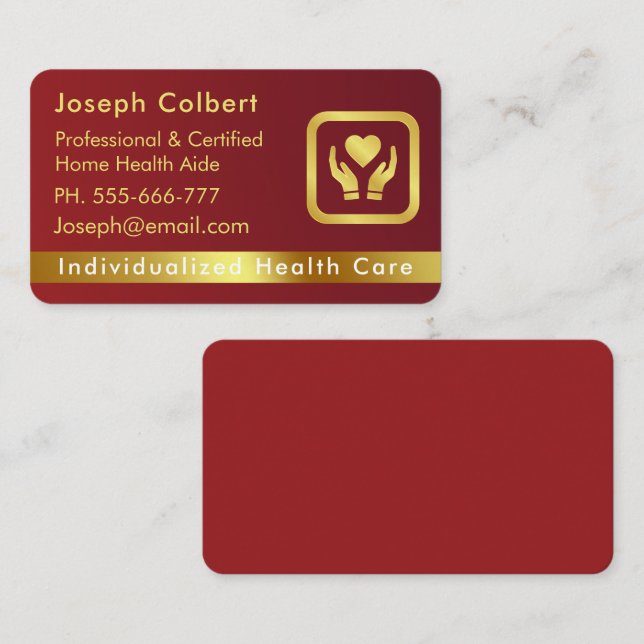 Nurse Caregiver Modern Gold Medical Care  Business Card (Front/Back)