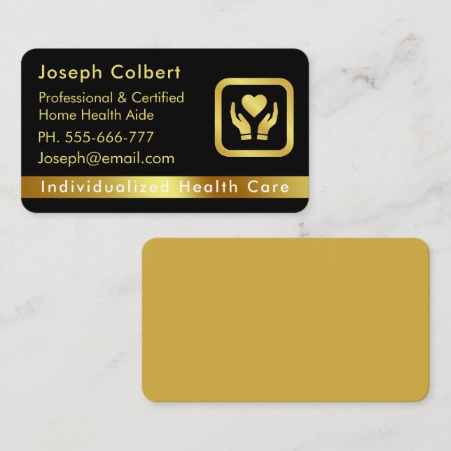 Nurse Caregiver Modern Gold Medical Care  Business Card (Front/Back)