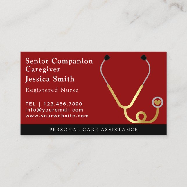 Nurse Caregiver Modern golden glitter Medical  Business Card (Front)