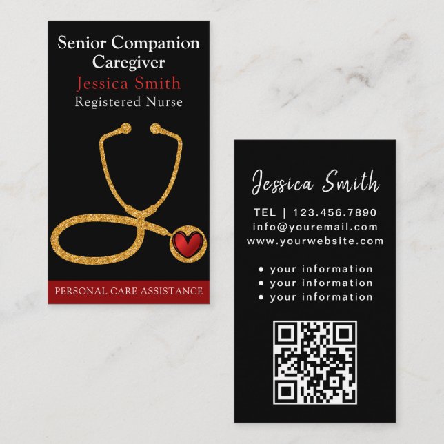 Nurse Caregiver Modern golden glitter Medical Business Card (Front/Back)