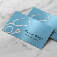 Nurse Caregiver Modern Light Blue Metallic Medical Business Card