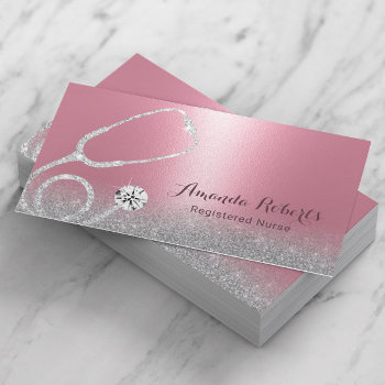 Nurse Caregiver Modern Pink Silver Glitter Medical Business Card by cardfactory at Zazzle