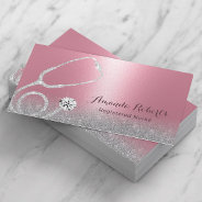 Nurse Caregiver Modern Pink Silver Glitter Medical Business Card at Zazzle