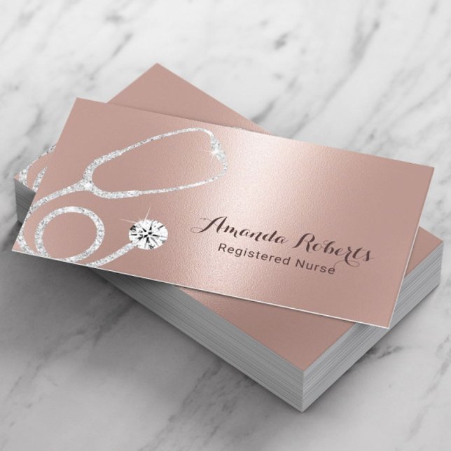 Nurse Caregiver Modern Rose Gold Medical Business Card (Creator Uploaded)