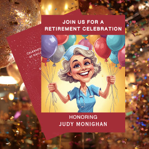 Nurse Caricature Funny Retirement Party  Invitation