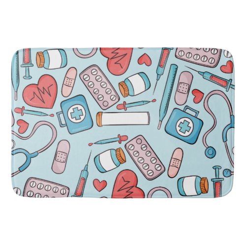 Nurse Cartoon Graphic Repeating Pattern Background Bath Mat