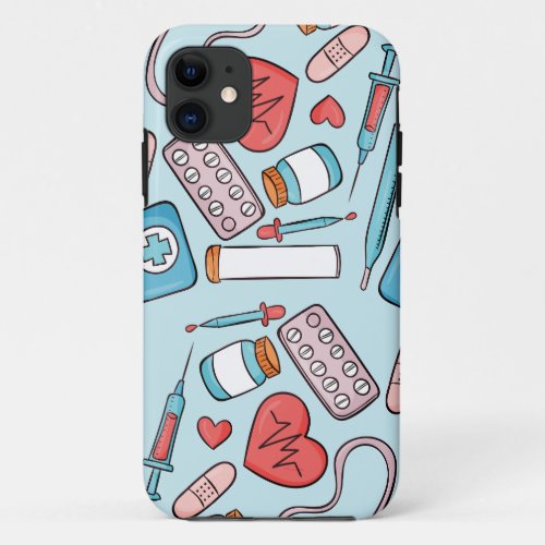 Nurse Cartoon Graphic Repeating Pattern Background iPhone 11 Case
