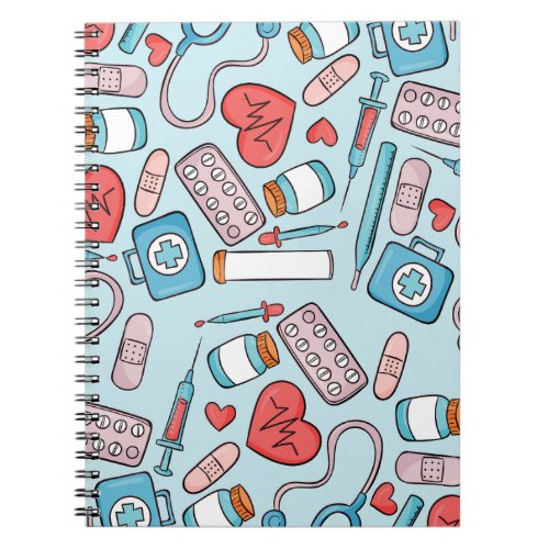 Nurse Cartoon Graphic Repeating Pattern Background Notebook