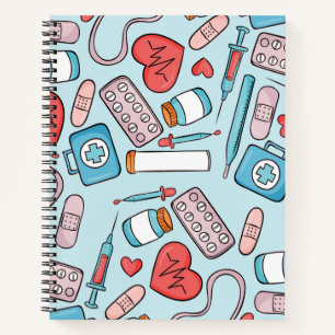 Nurse Cartoon Graphic Repeating Pattern Background Notebook