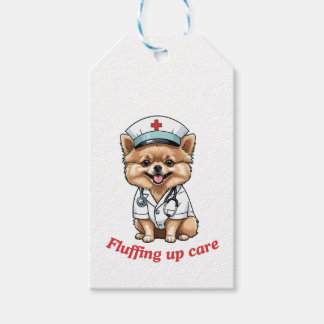 Nurse Cartoon with Pomeranian Dog Design Gift Tags
