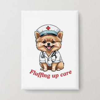 Nurse Cartoon with Pomeranian Dog Design Keychain Button