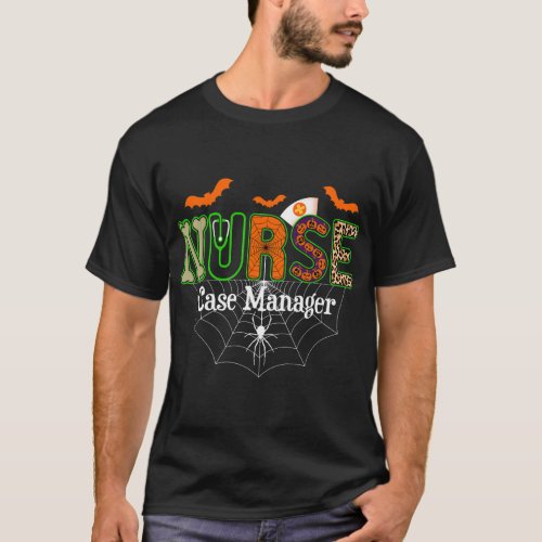 Nurse Case Manager Halloween Pumpkin Leopard Steth T_Shirt
