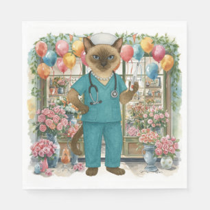 Nurse Cat Birthday Party with flowers and balloons Napkins